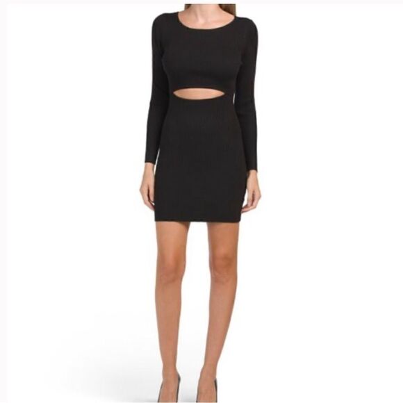 HOUSE OF HARLOW 1960 Black Compression Rib Knit Cut Out Dress NWT Size L GREEN - Picture 2 of 6